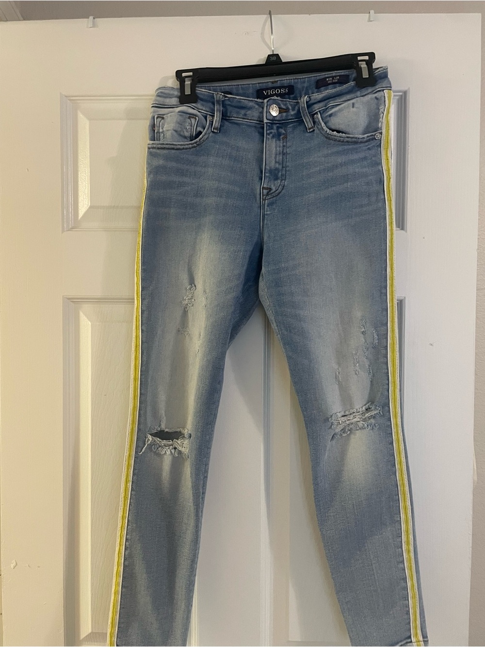 Vigoss Light Blue Skinny Jeans with Yellow Side Stripe